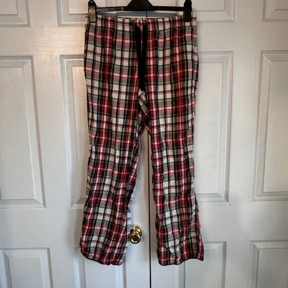 Victoria's Secret Sm Lounge Pants Red Plaid with Gold Sparkle Thread - Picture 1 of 8